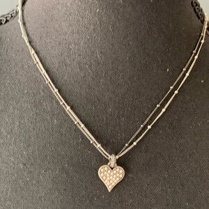 American Eagle Outfitters double chain heart necklace with rhinestones